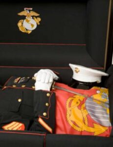 Proper arrangement of veteran in the casket